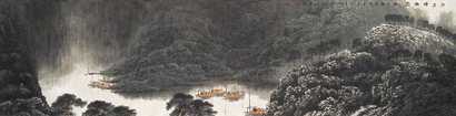 郭明堂 江上烟雨图 镜心